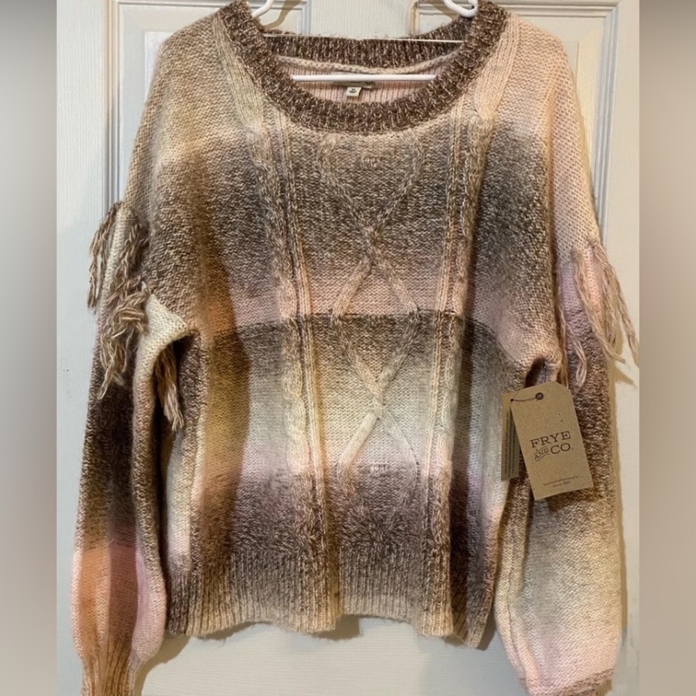 New Frye and Co wool blend ombré fringe sleeves sweater /XL